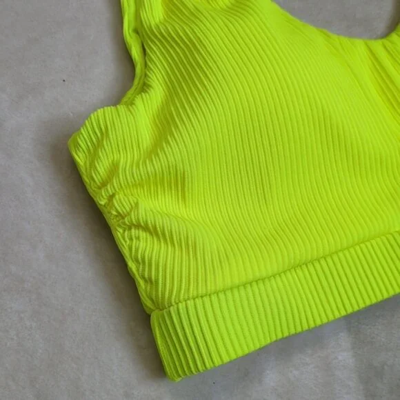 Neon Yellow Ribbed Cutout Bikini Top Size Small - Picture 4 of 9